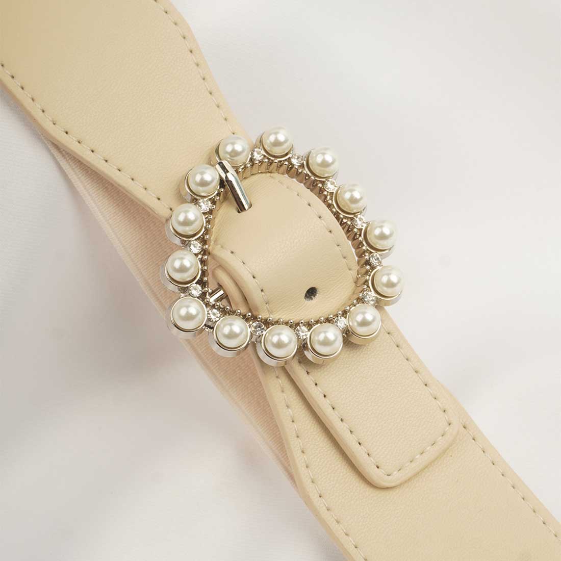 Pearl Heart Buckle White Belt