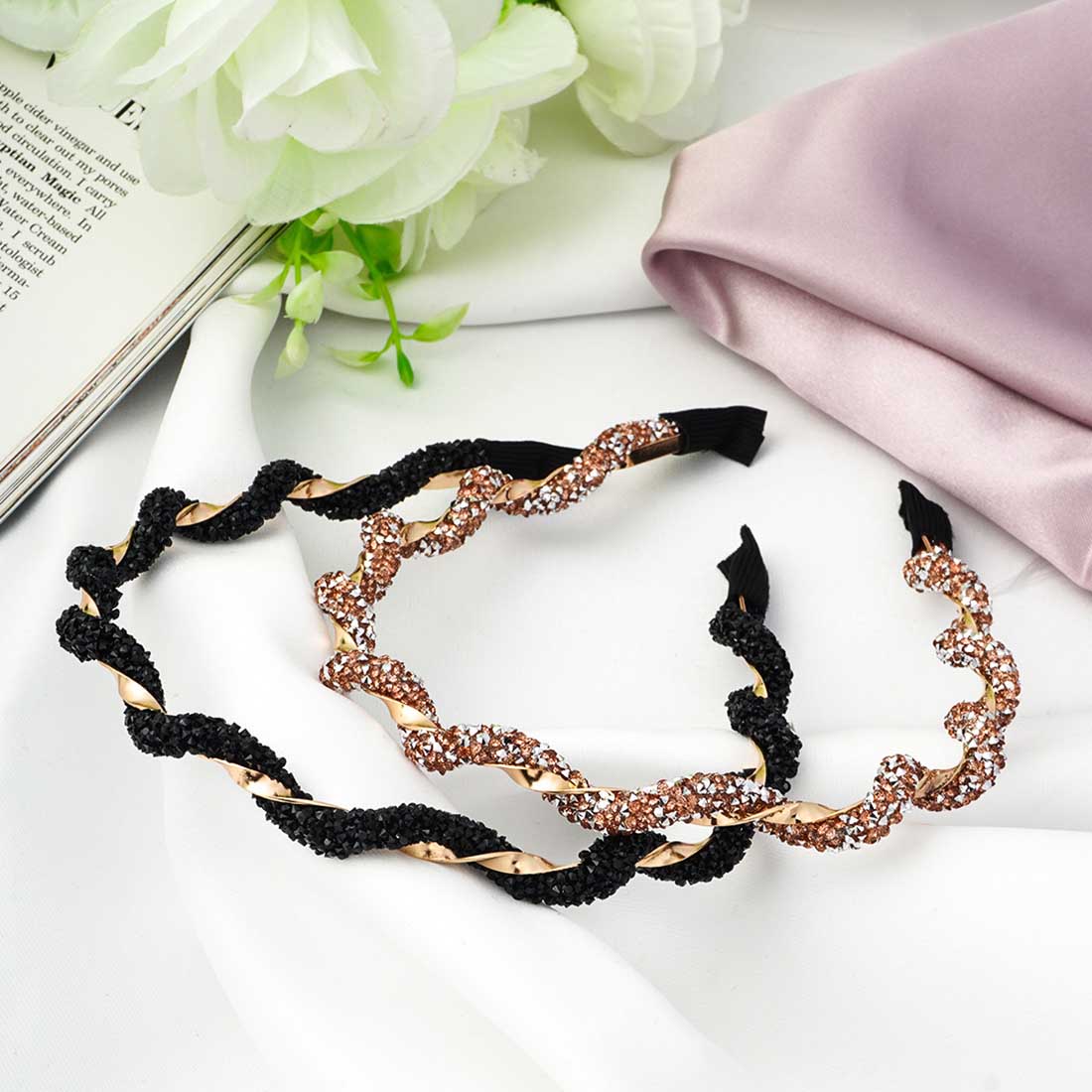 Pink & Black Sequin Twisted Hairband Set