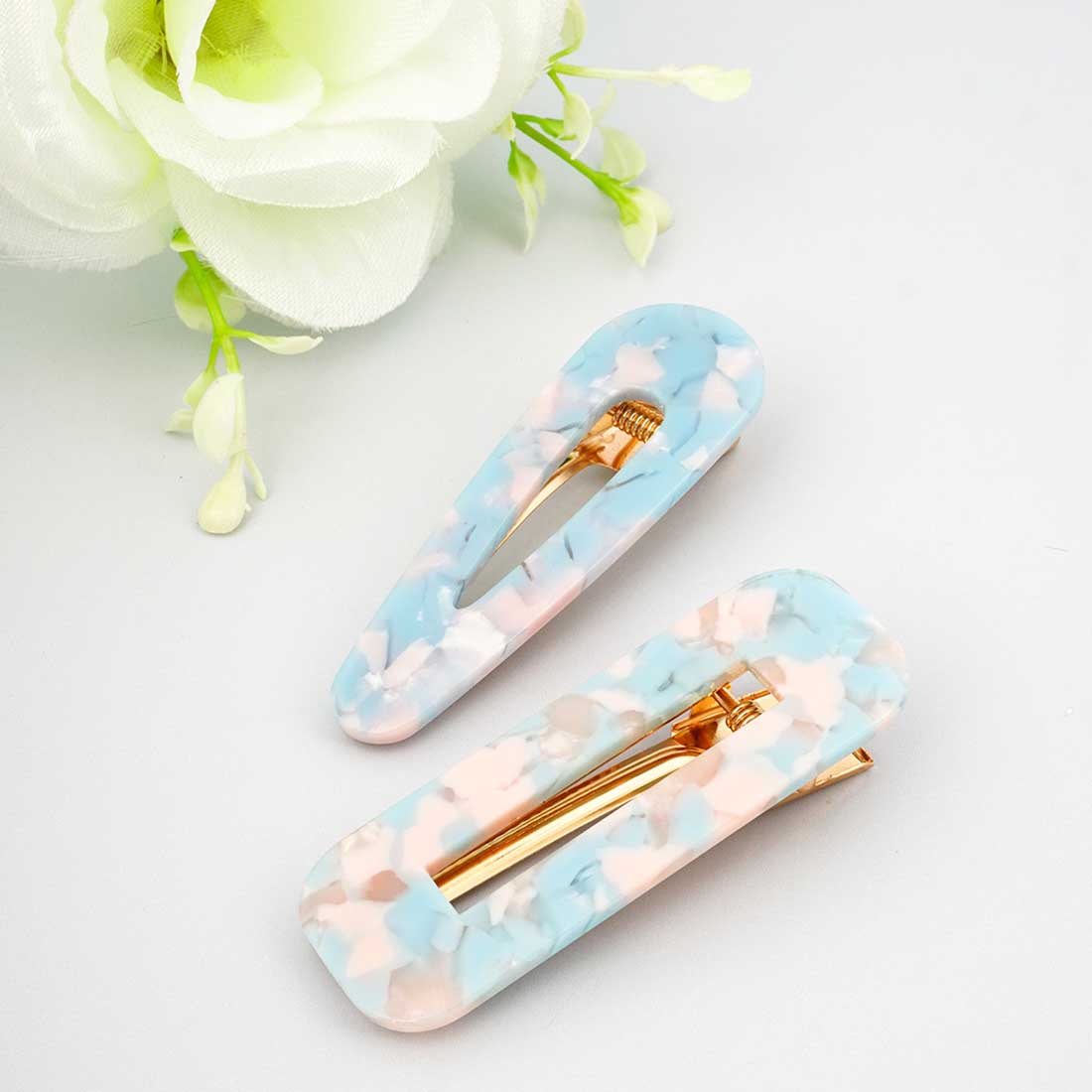 Pink & Blue Marble Print Hairclips