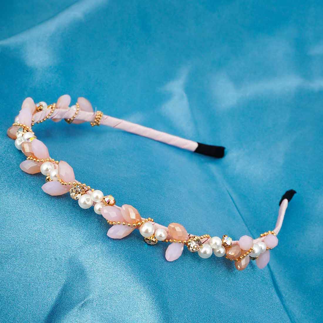 Pink Crystal Pearl Hairband
