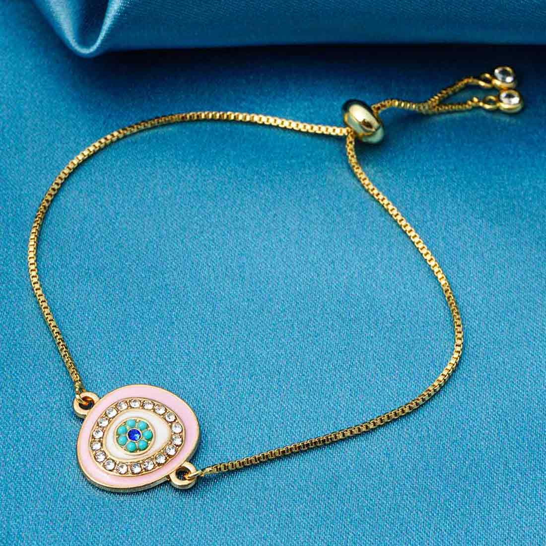 Pink Evil Eye Box Chain Bracelet
