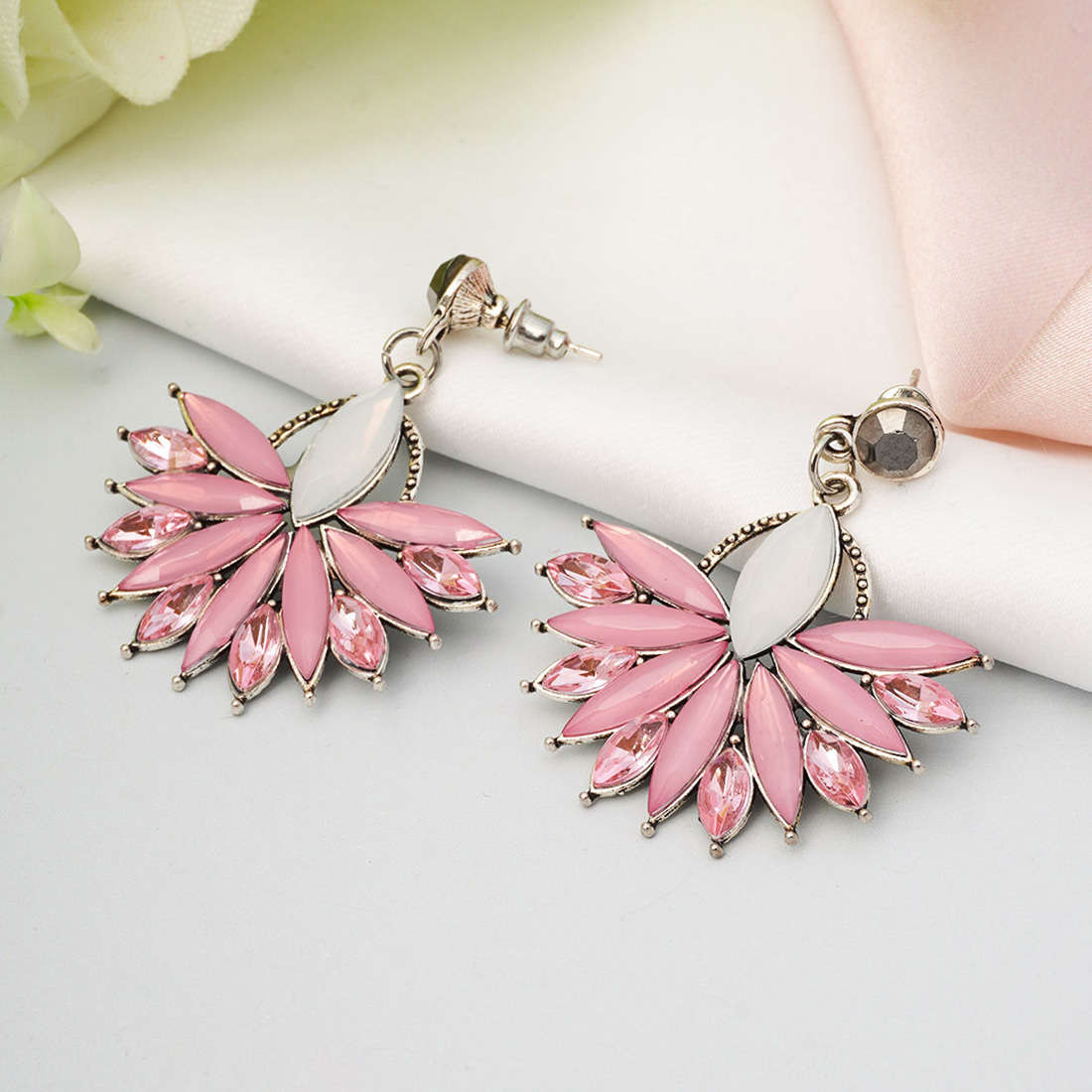 Pink Floral Drop Earrings
