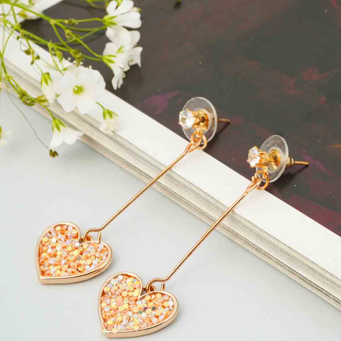 Pink Glitterati Heart Drop Earrings