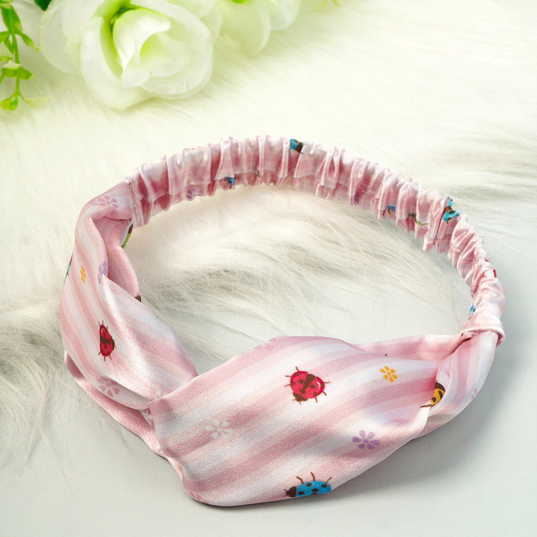 Pink Lady Bug Knotted Hairband
