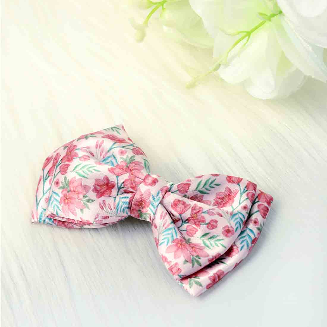 Pink Leafy Floral Bow Hairclip