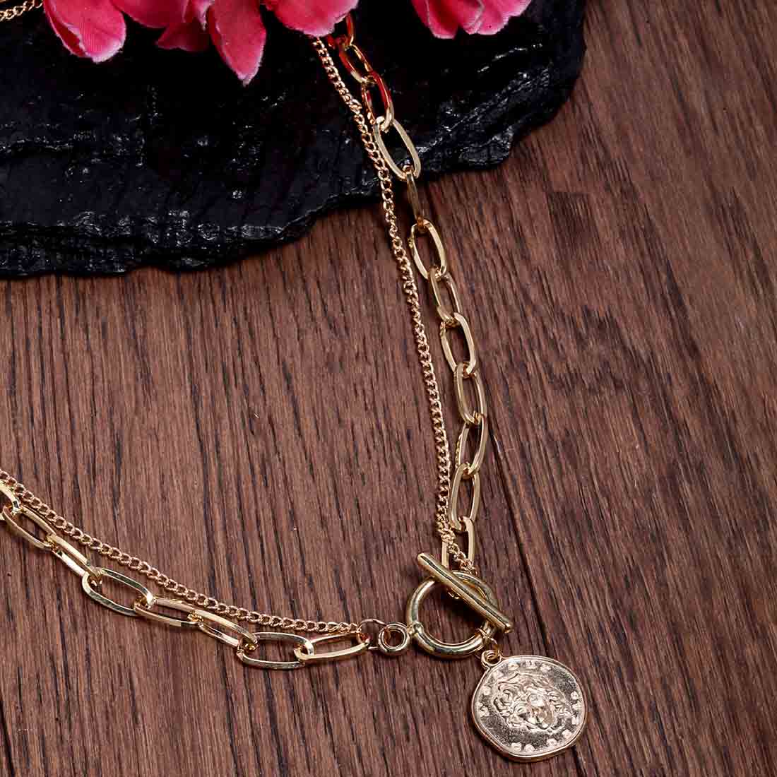 Presley Golden Coin Charm Necklace