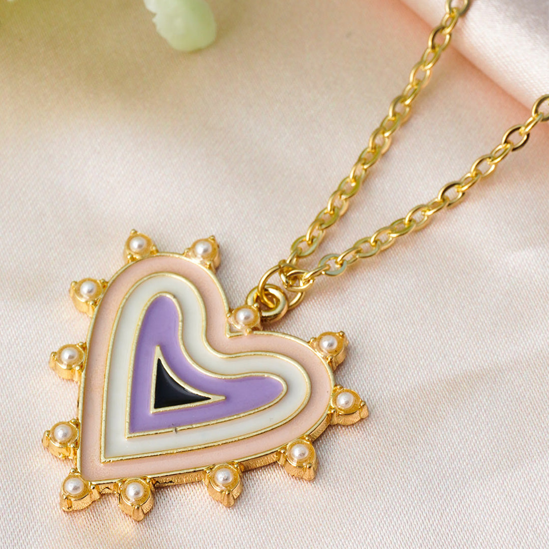 Purple Heart Pendant Chain Necklace