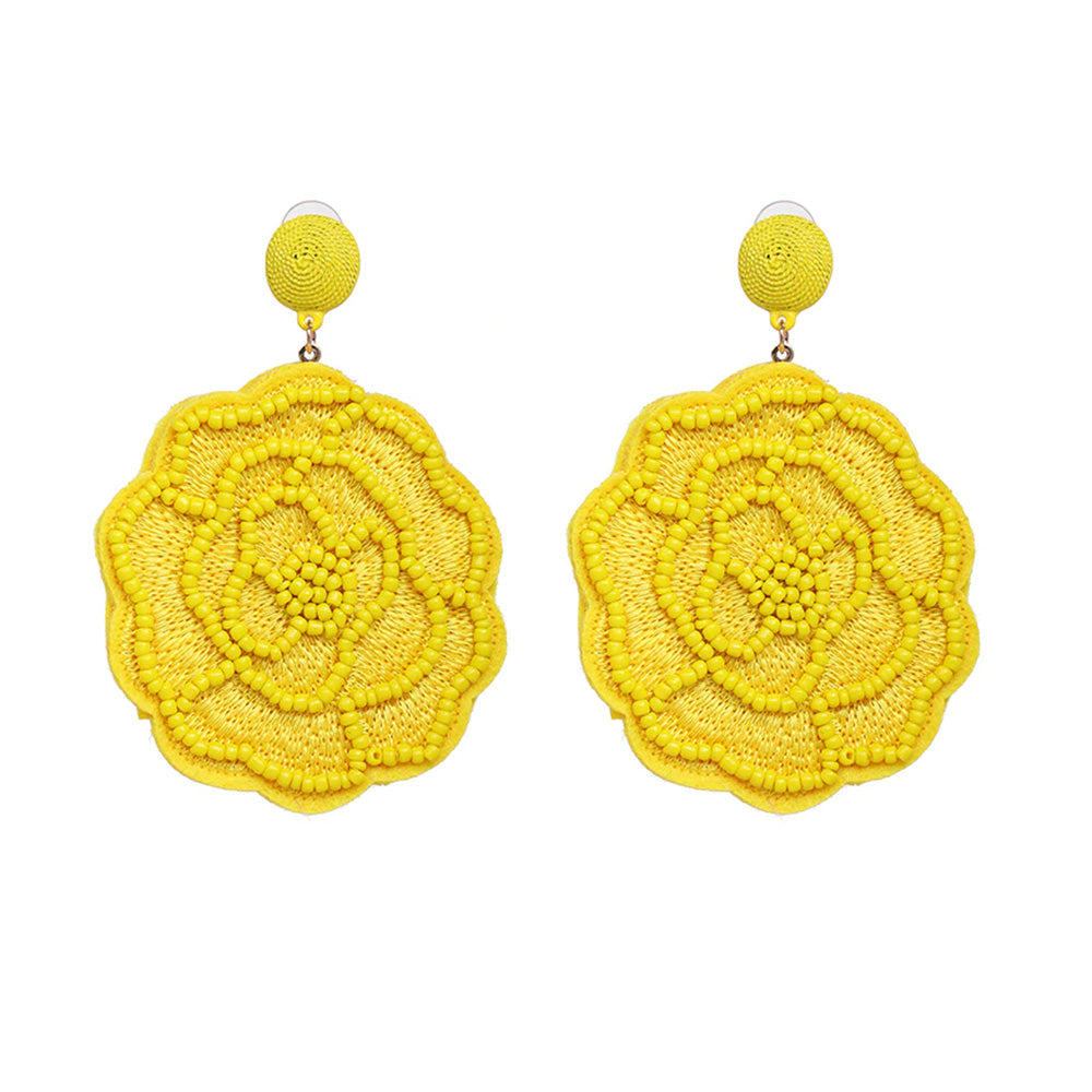 Raisa Cheerful Yellow Beaded Floral Drop Earrings