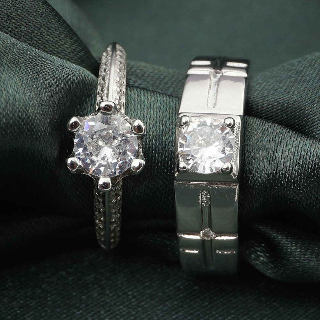 Raised Crystal Couple Rings