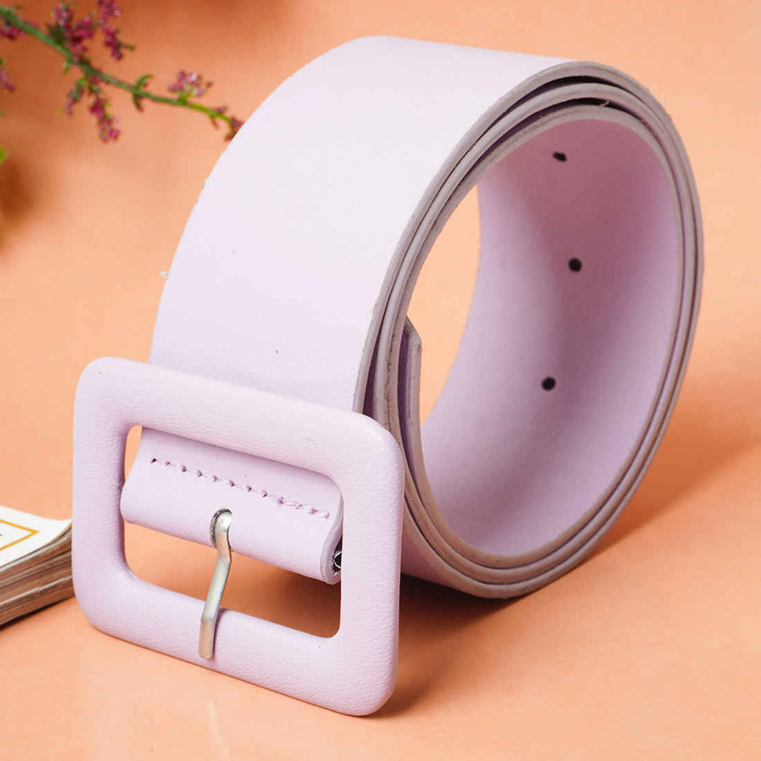 Rectangle Buckle Solid Lilac Belt