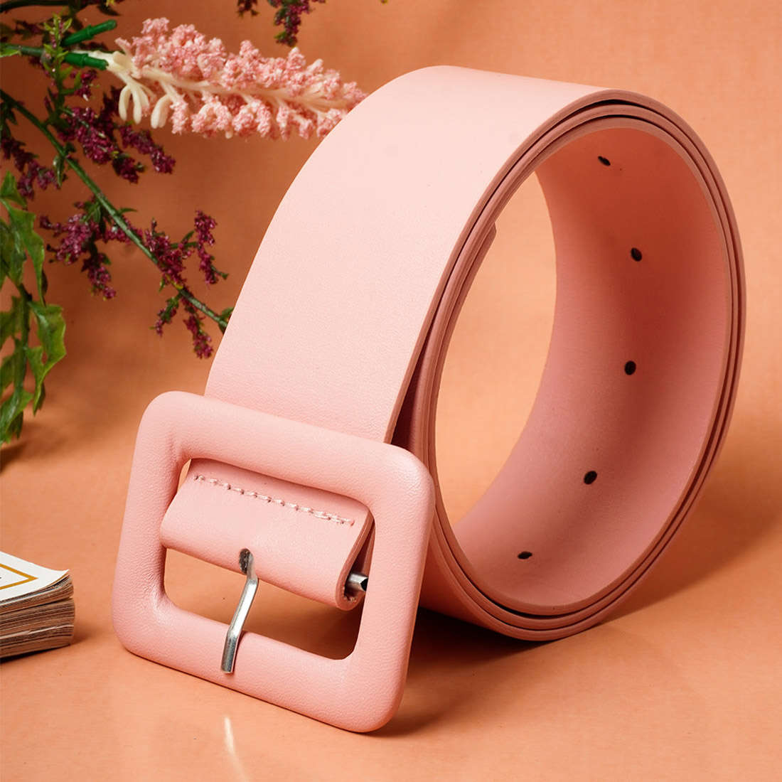 Rectangle Buckle Solid Pink Belt