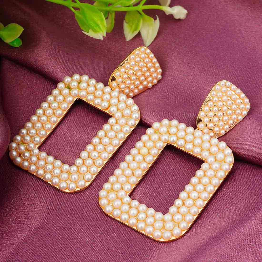Rectangle Pearl Drop Earrings

