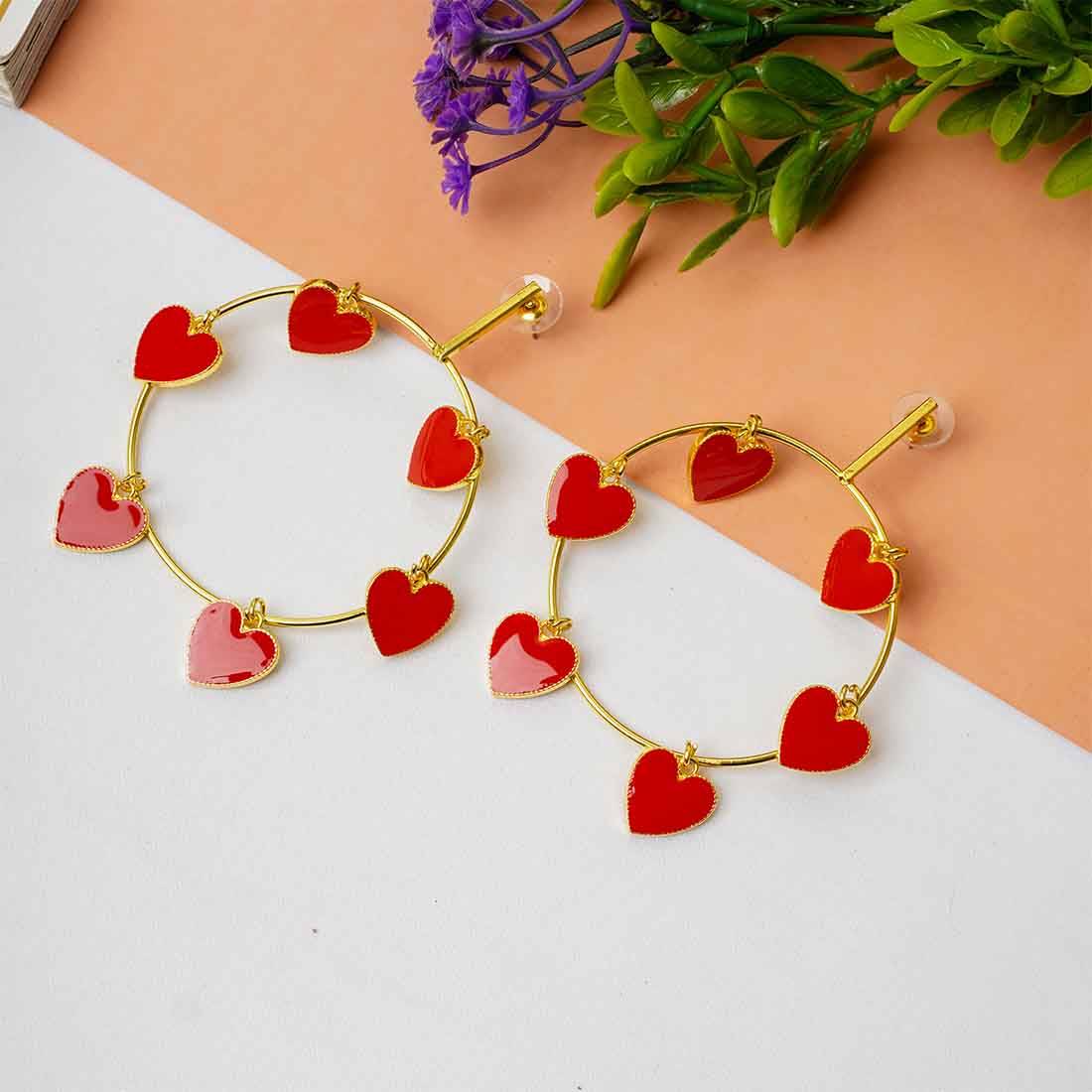 Red Hearts Open Circle Earrings