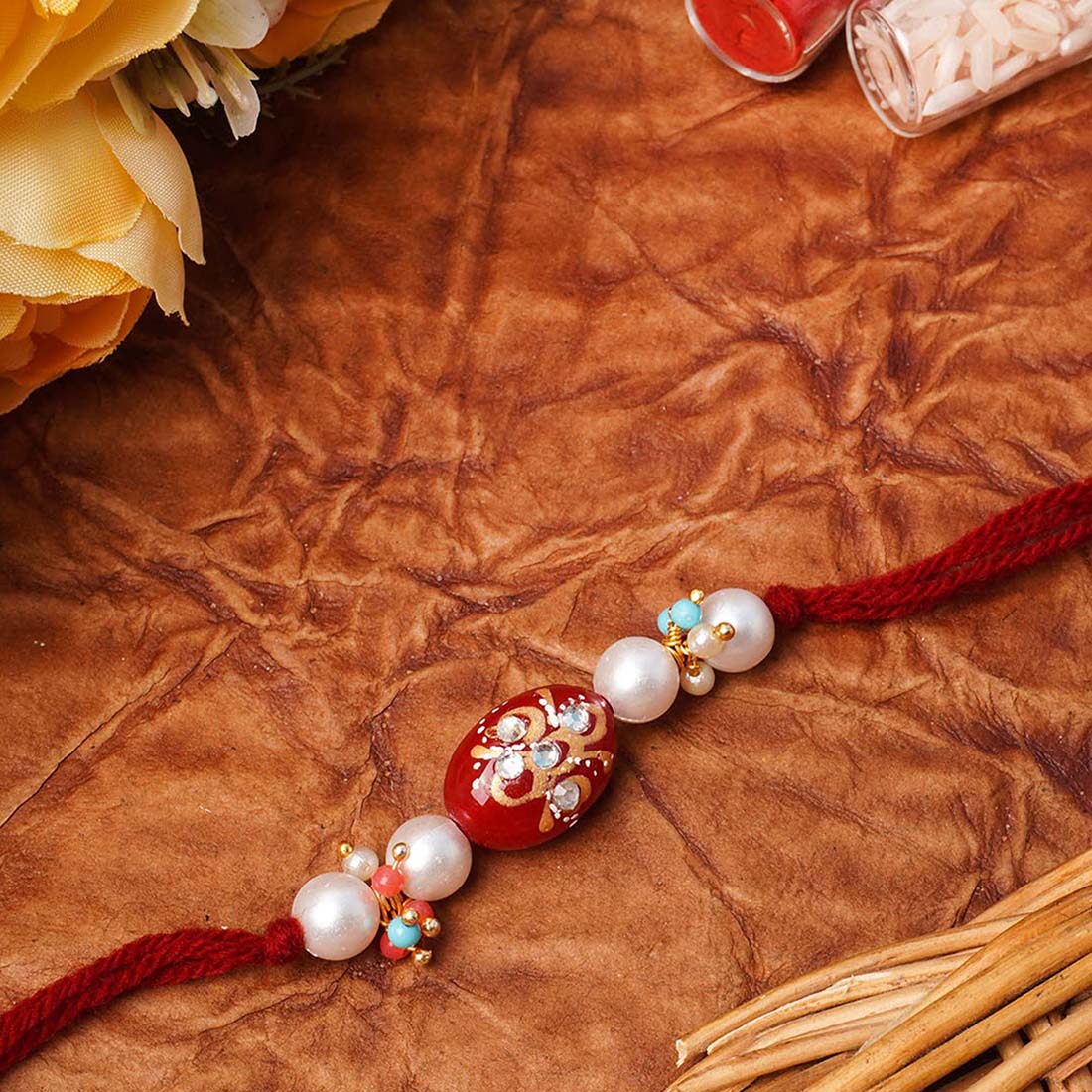 Red Oval Kundan Rakhi