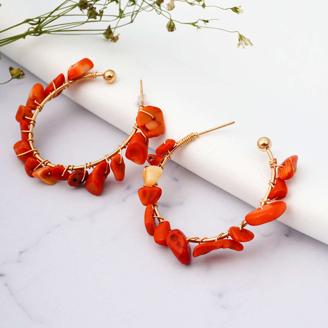 Red Stone Golden Hoops
