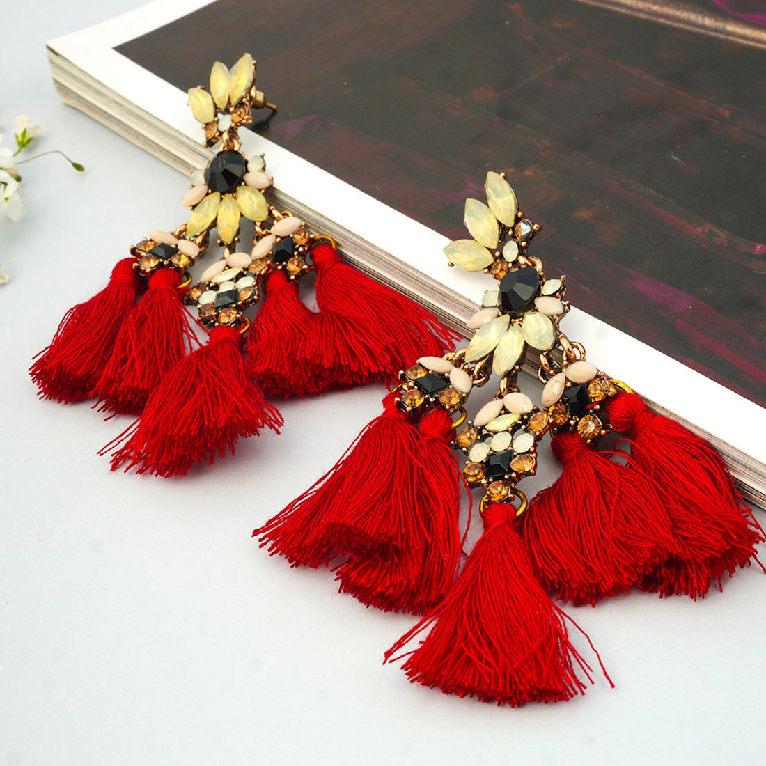 Red Tassels Drop Earrings