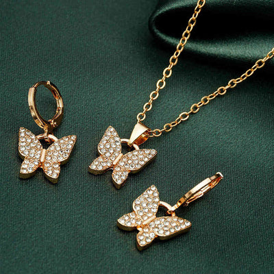 Rhinestone Adorned Butterfly Necklace Set