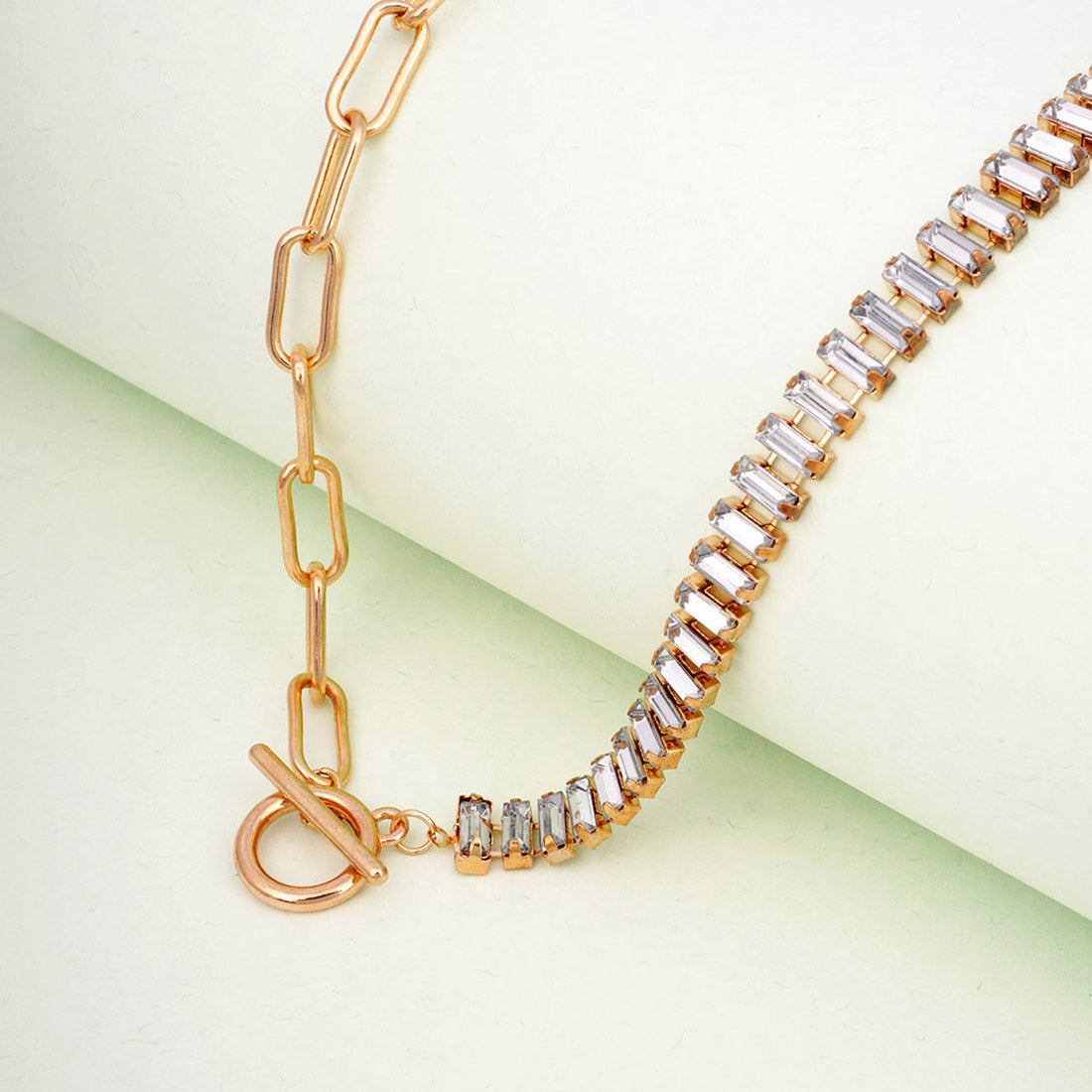 Rhinestone cable Chain Gold Necklace