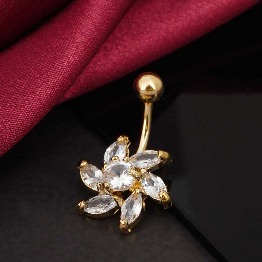 Rhinestone Flower Belly Button Ring
