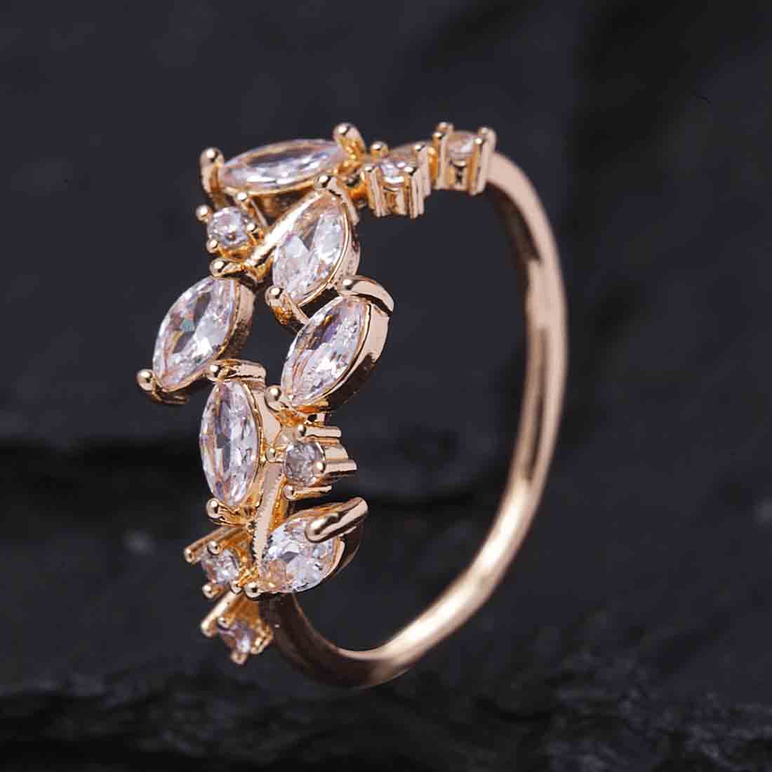 Rhinestone Leaf Rosegold Adjustable Ring