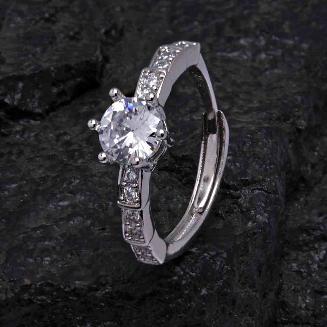 Rhinestone Studded Silver Ring