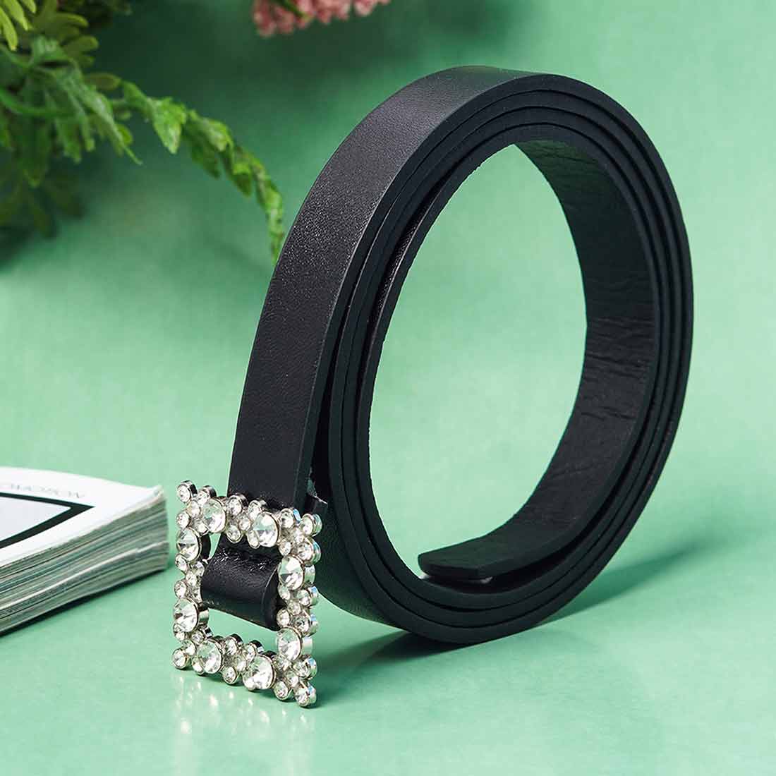 Rhinestone Studded Square Buckled Belt
