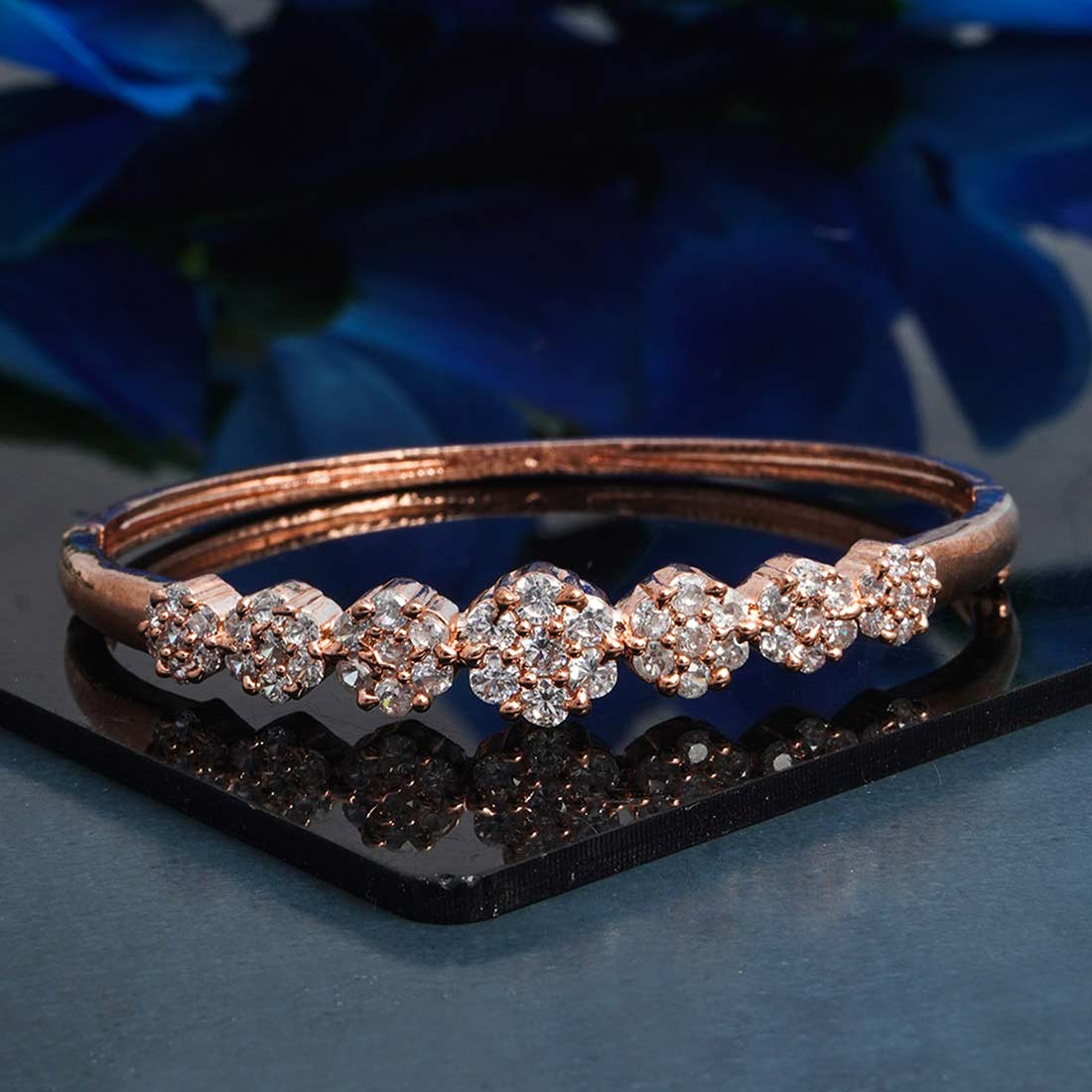 Rhinestones Floral Rose Gold Cuff Bracelet
