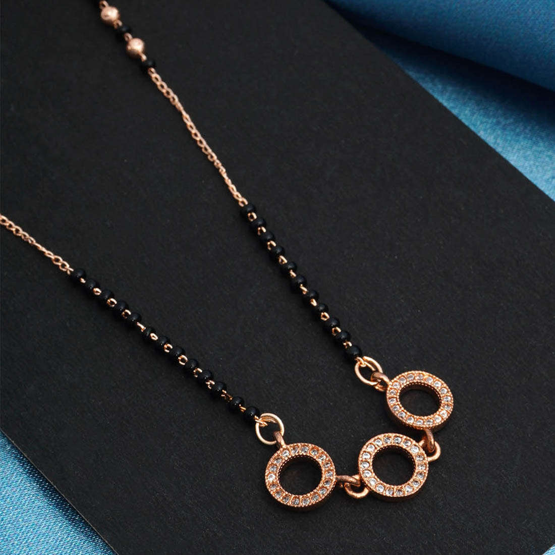Rose Gold AD Studded and Beaded Mangalsutra