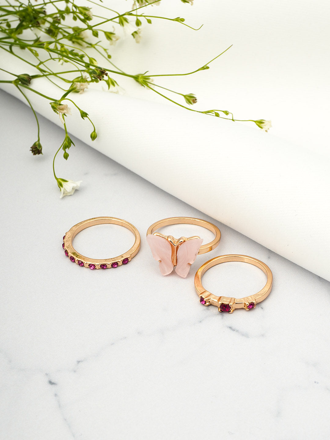 Rose Gold Butterfly Ring Set