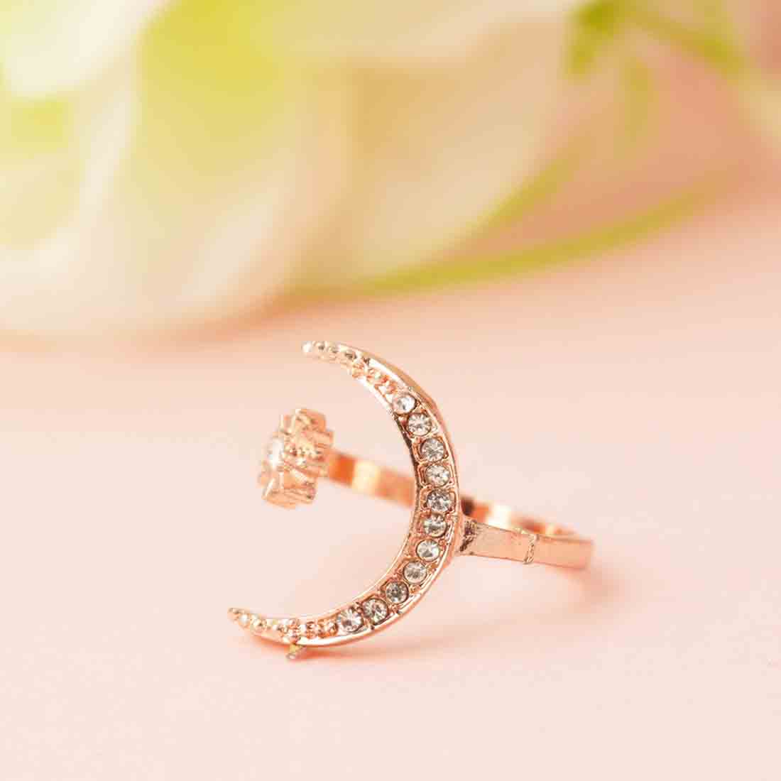 Rose Gold-Plated Star Moon Shaped Adjustable Finger Ring