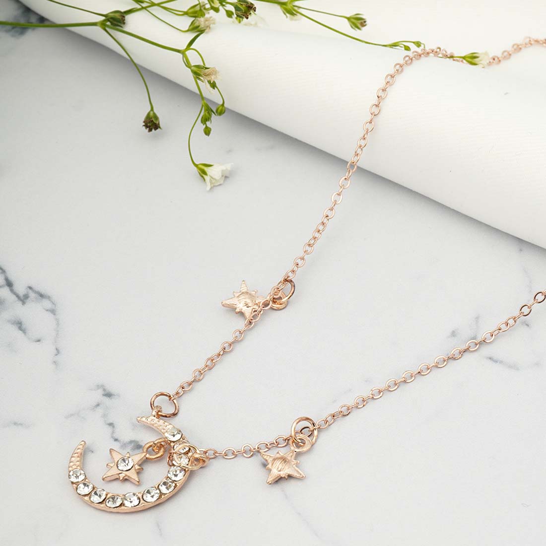 Rose Gold-Plated & Stone Studded Pendant With Chain