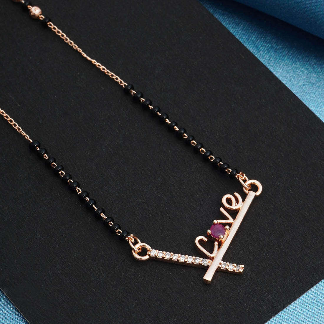 Rose Gold Plated Studded and Beaded Mangalsutra
