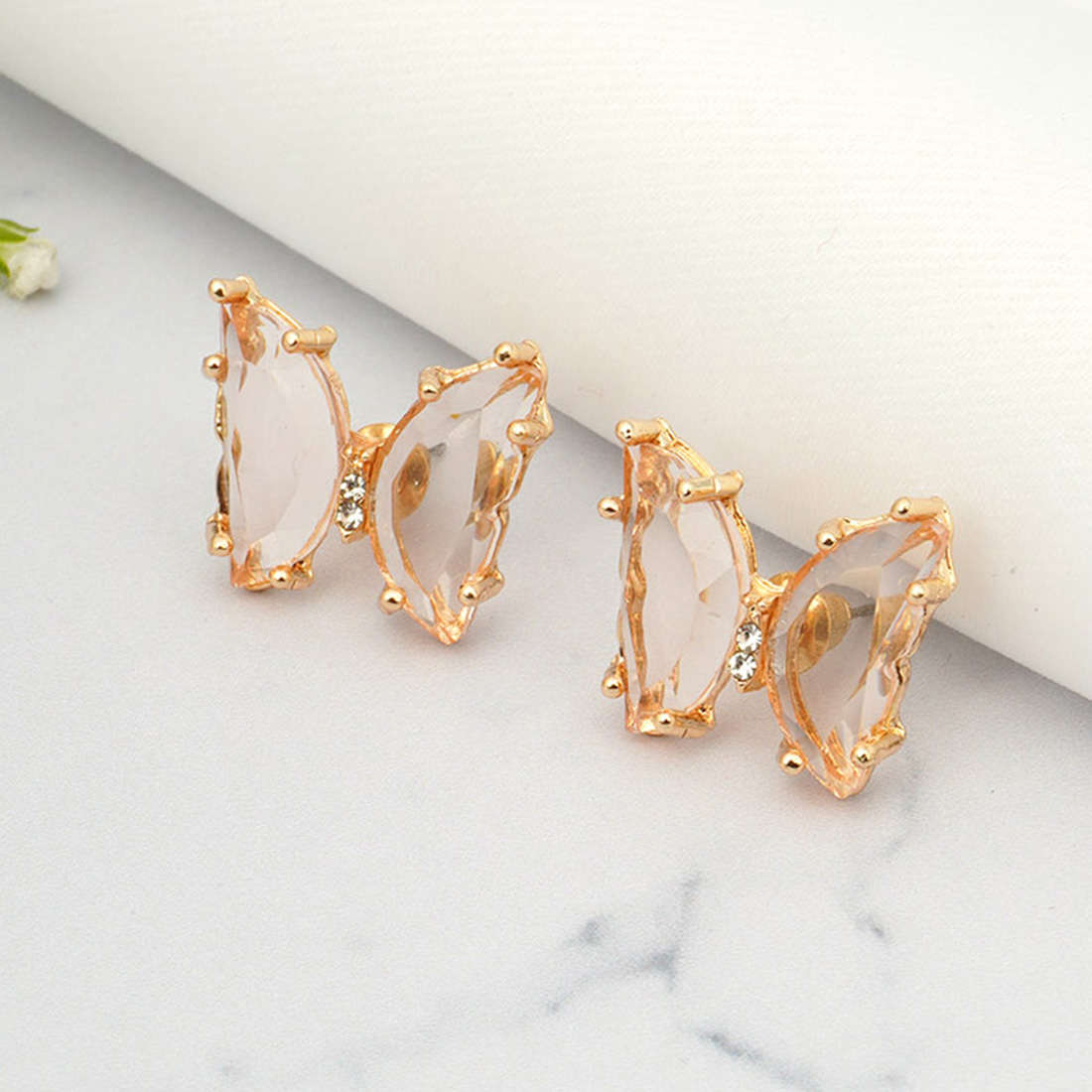 Rose Golden Glass Butterfly Studs
