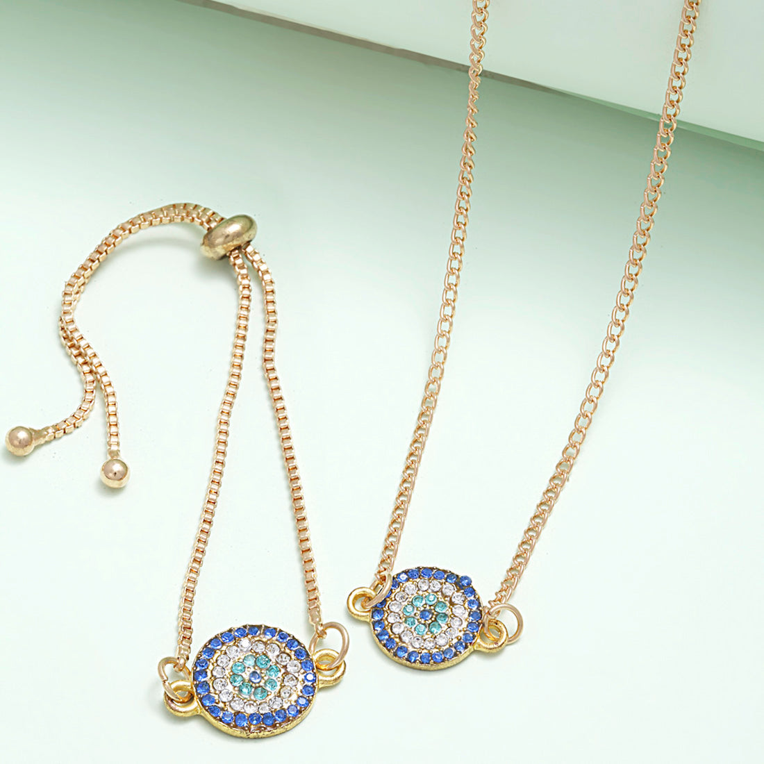 Round Blue Crystal Studded Evil Eye Jewel Set