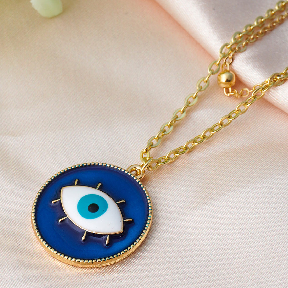 Round Evil Eye Pendant Layered Chain Necklace