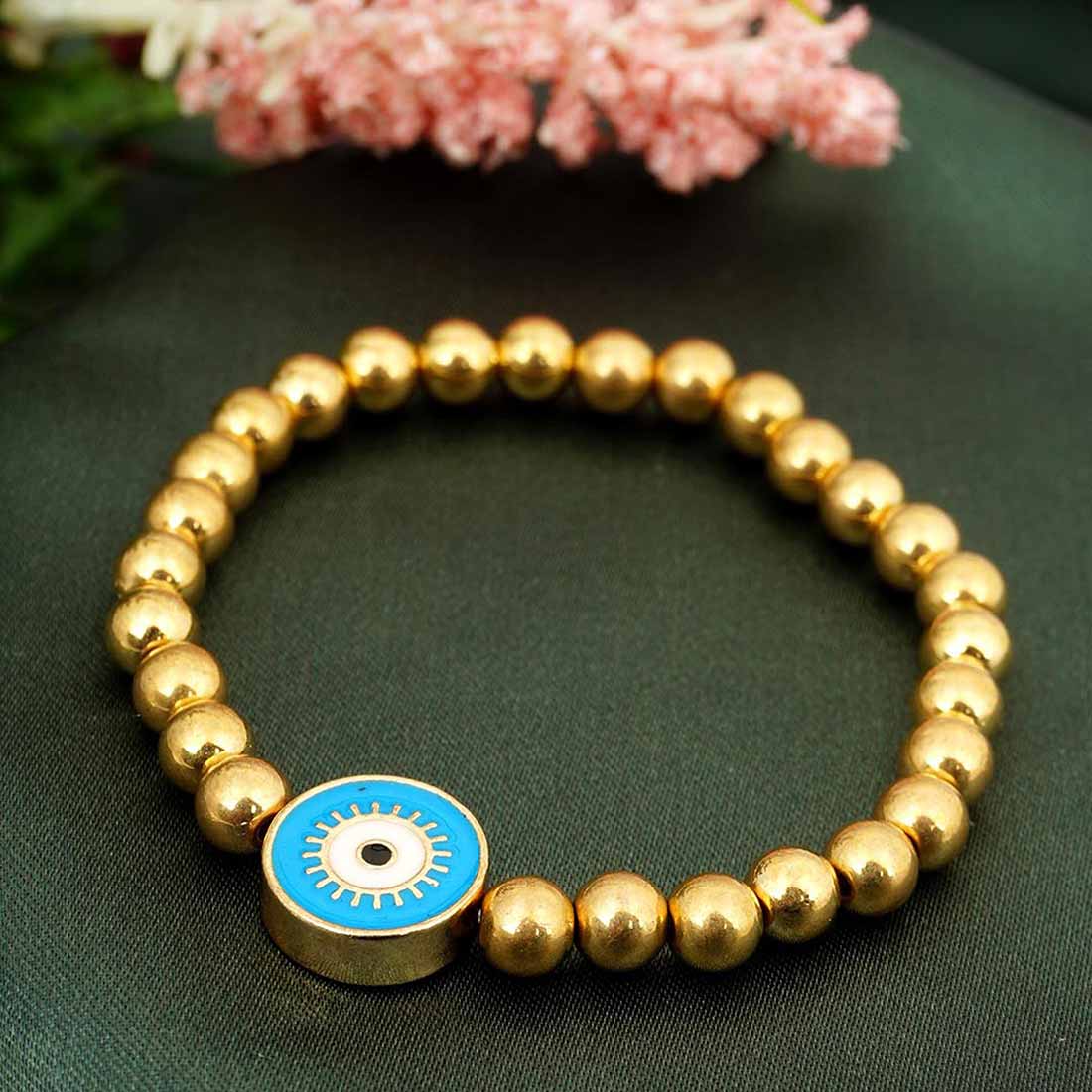 Round Evil Eye Gold Beaded Bracelet