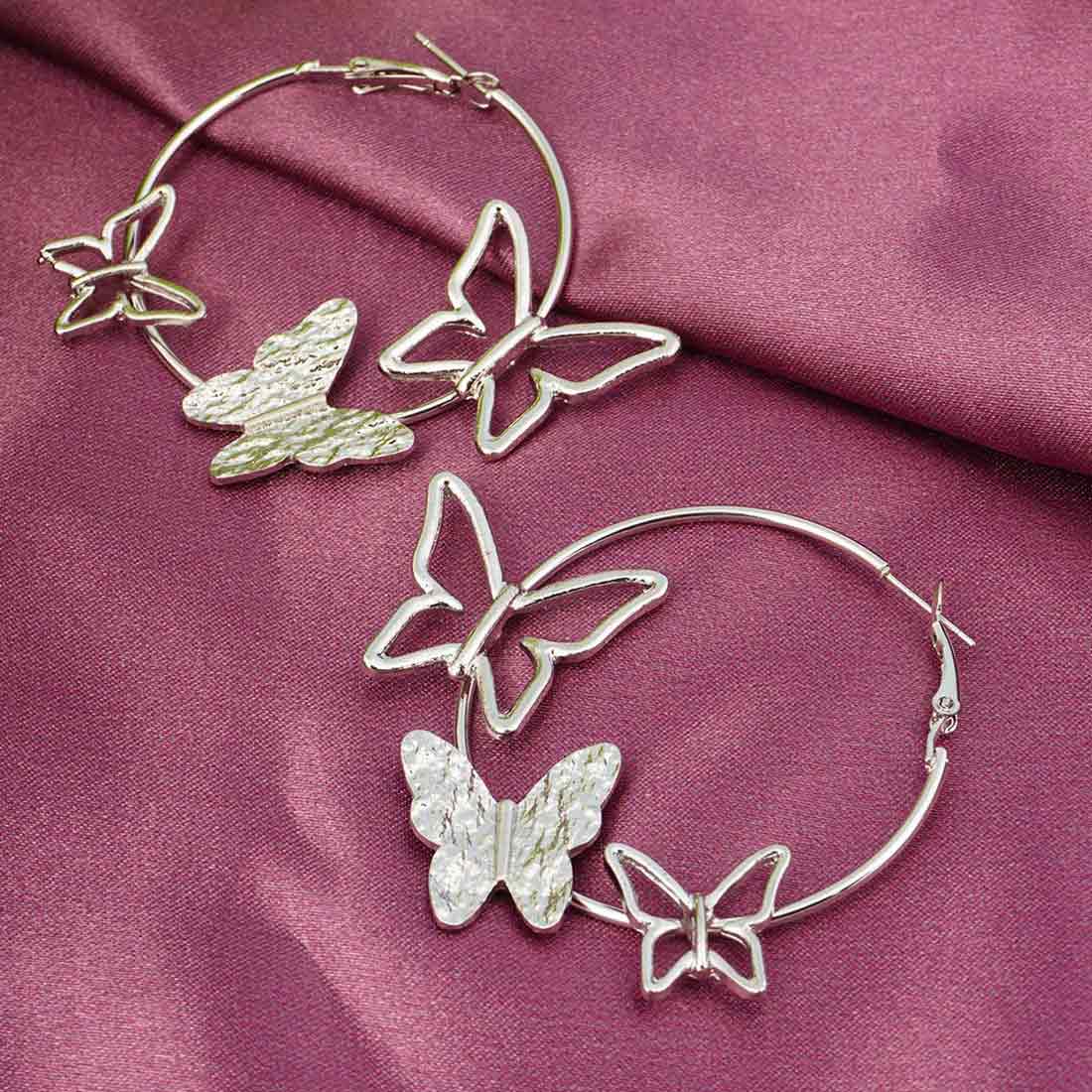 Silver Butterfly Hoop Earrings
