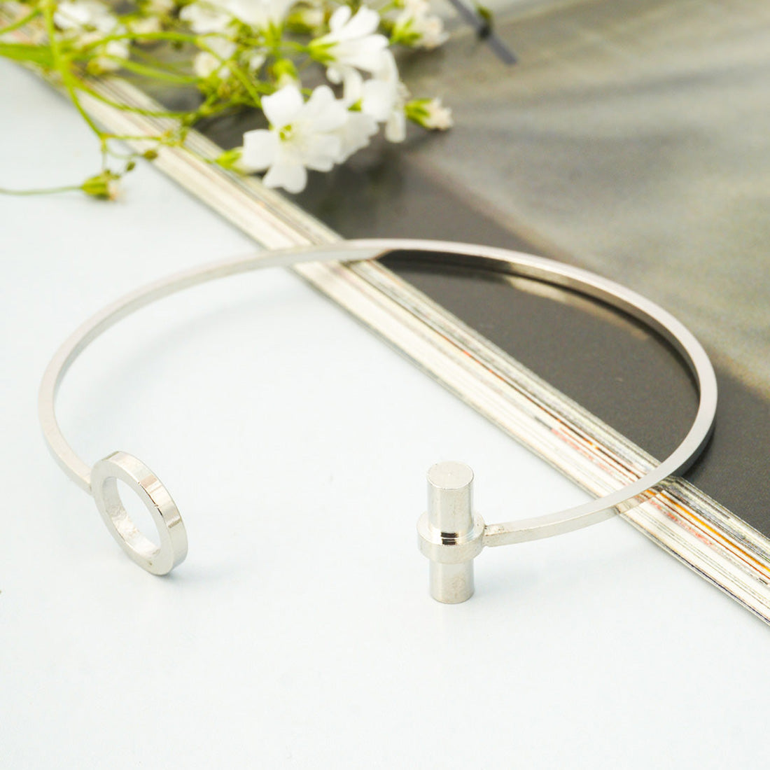 Silver Circle Bar Cuff Bracelet