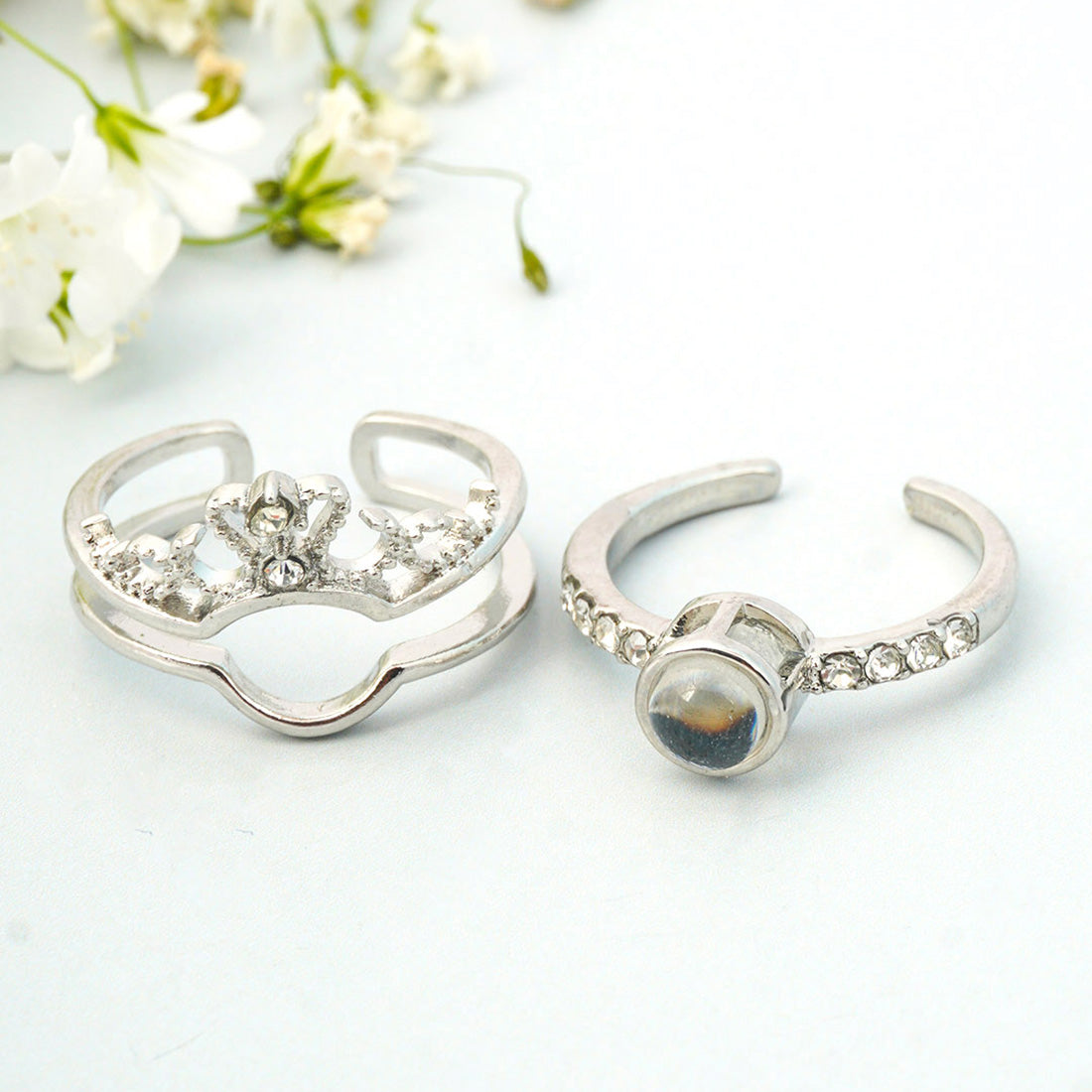 Silver Crown Ring Set Of 2