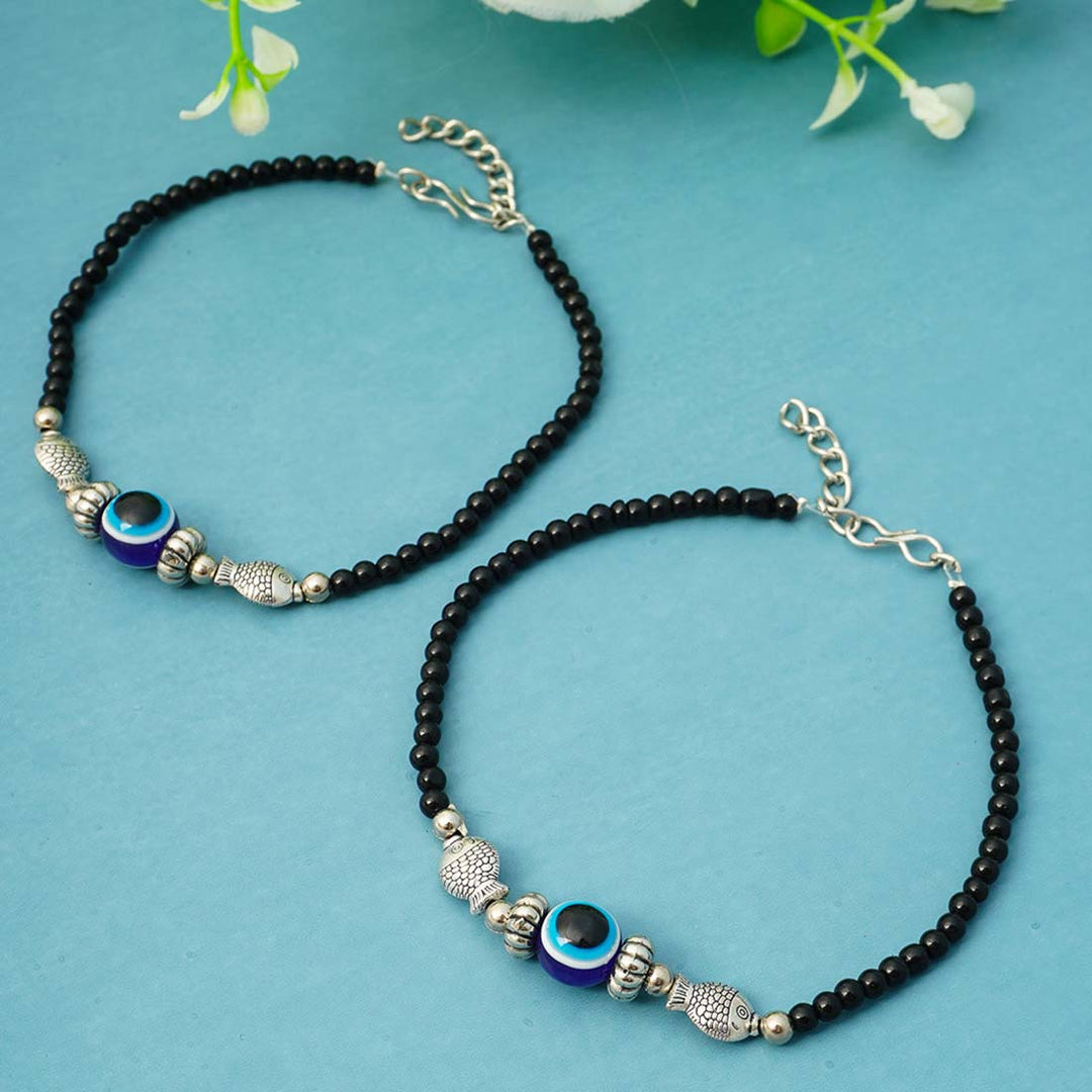 Buy Online Silver Fish Beaded Evil Eye Anklets Ferosh