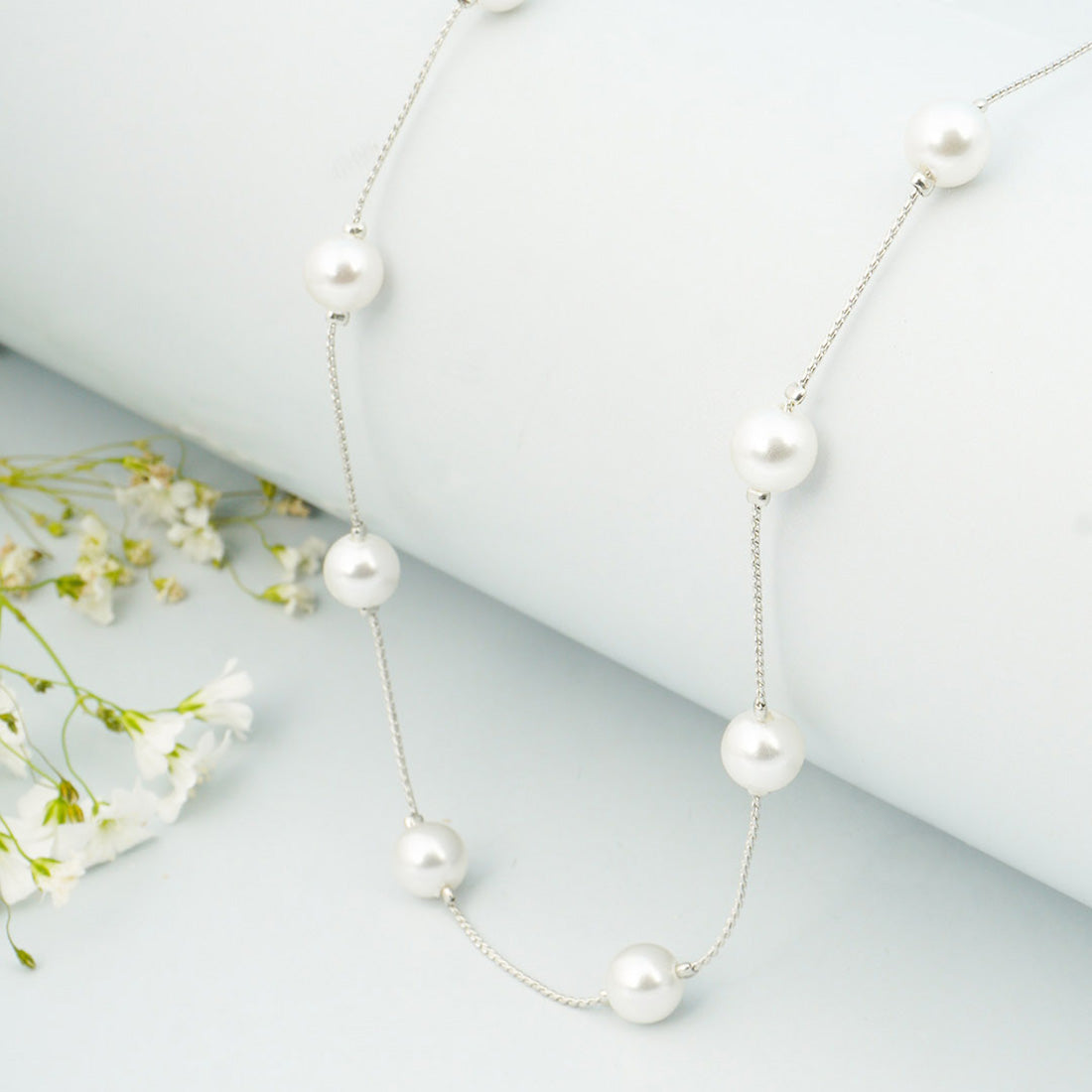 Silver Pearl Beaded Necklace