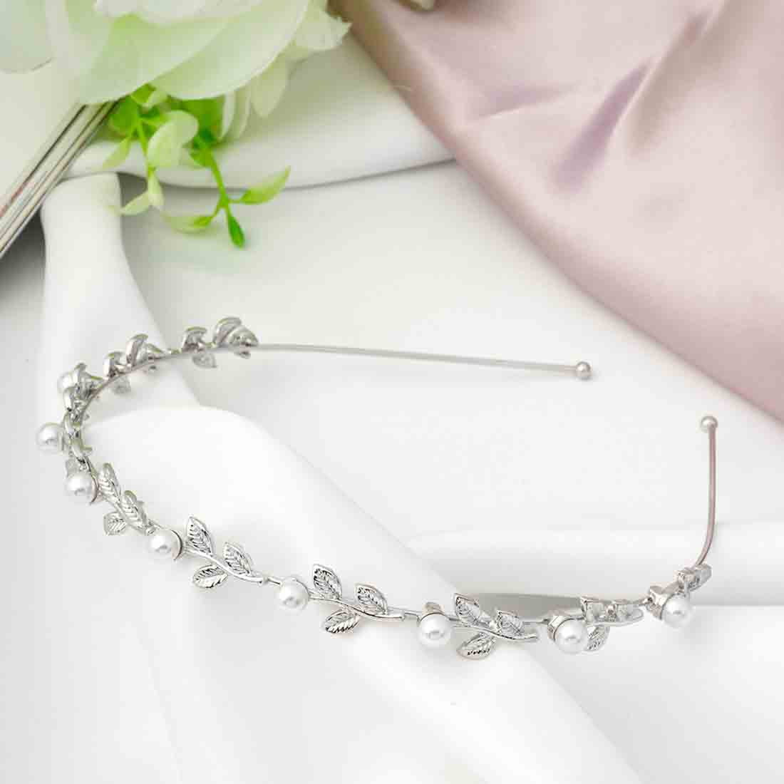 Silver Pearl Leaf Hairband