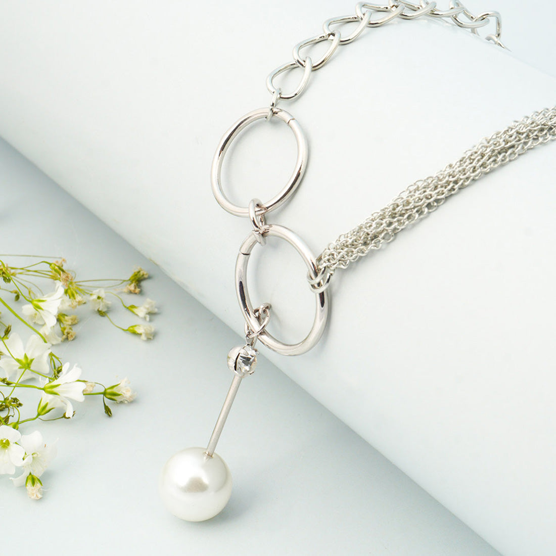Silver Pearl Ring Assorted Chain Necklace