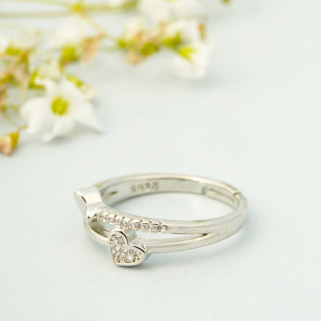 Silver-Plated Stone Studded Adjustable Finger Ring