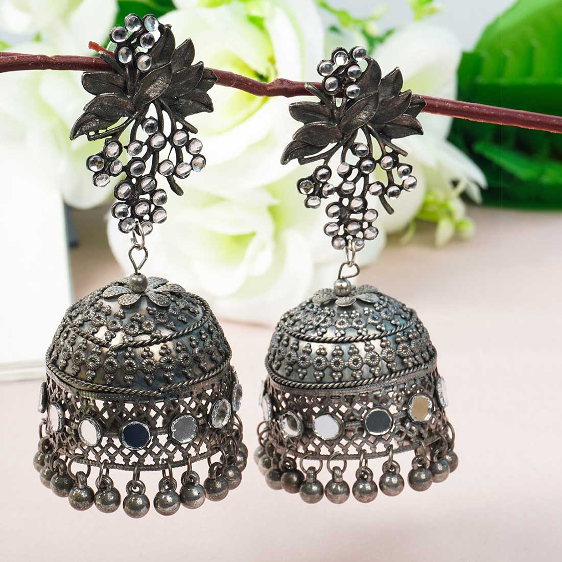 Silver-Toned Classic Jhumkas Earrings
