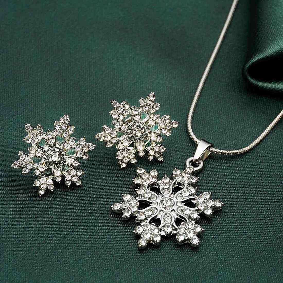 Silver -Toned Rhinestone Snowflake Jewellery Set