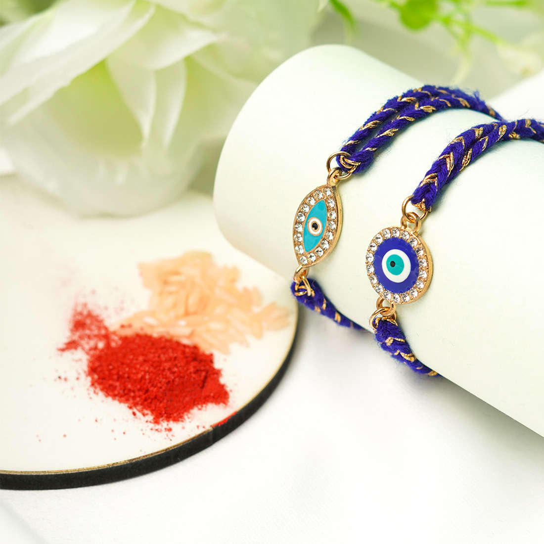 Sky Blue Evil Eye Rakhi Set of 2