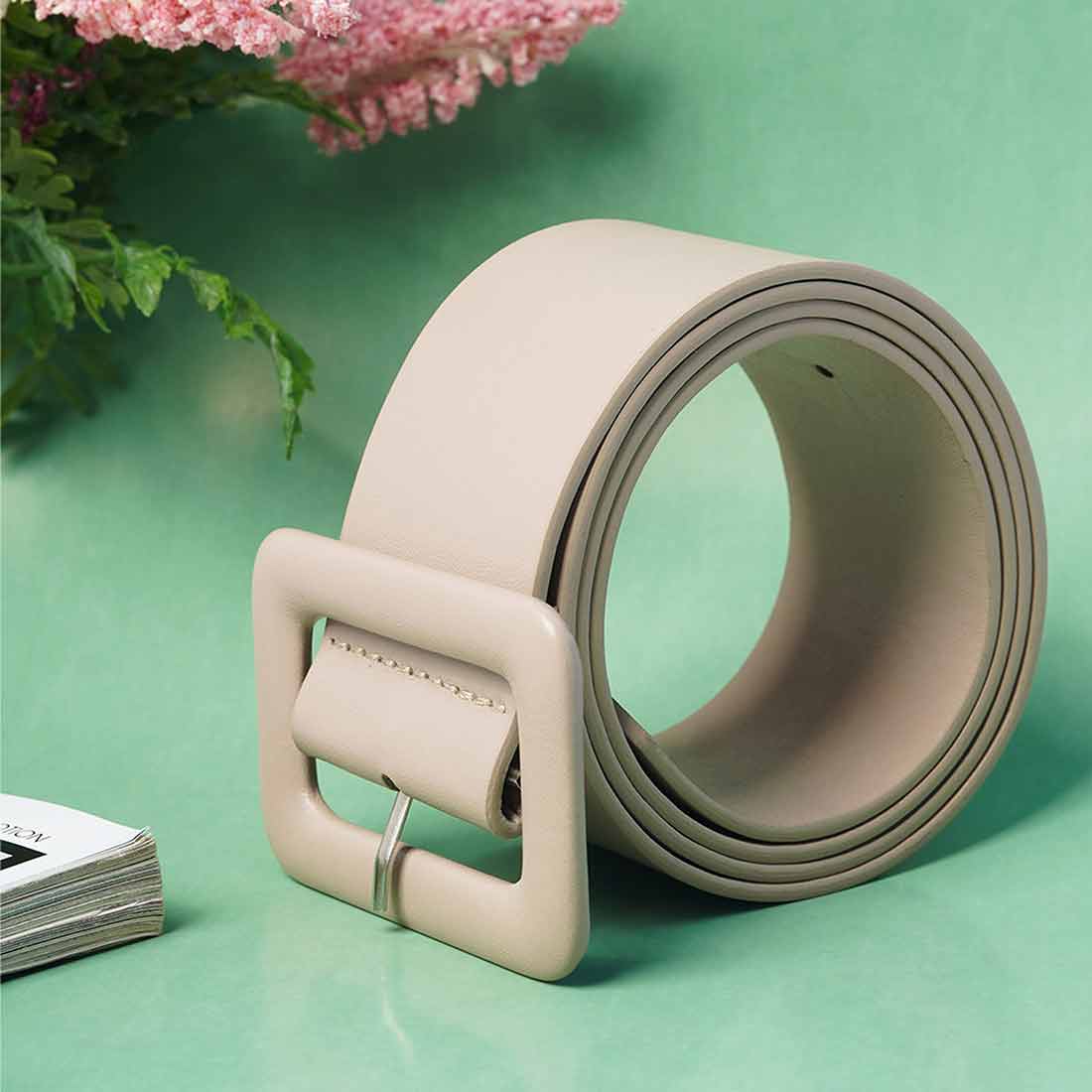 Solid White Leather Belt
