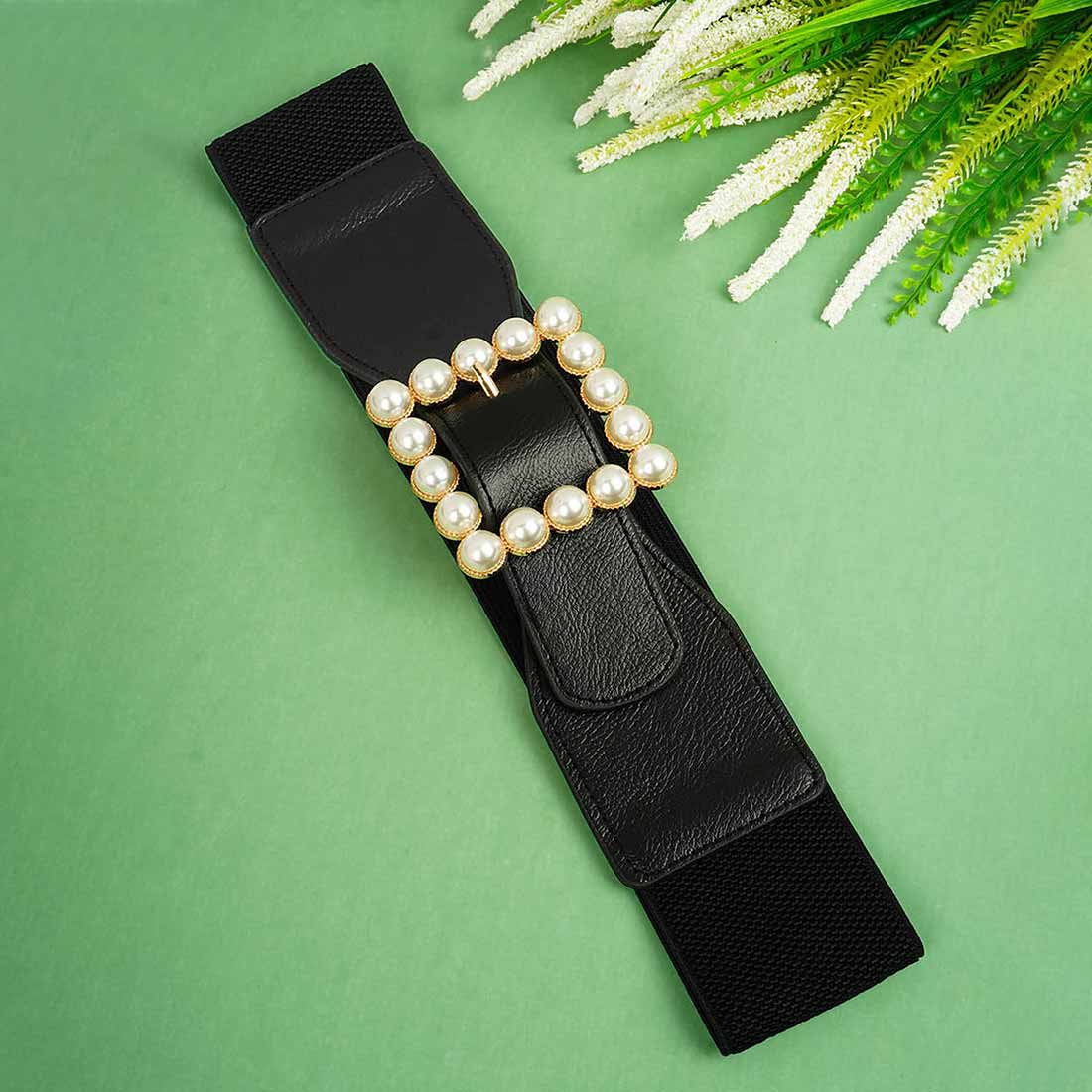Square Pearl Buckled Belt
