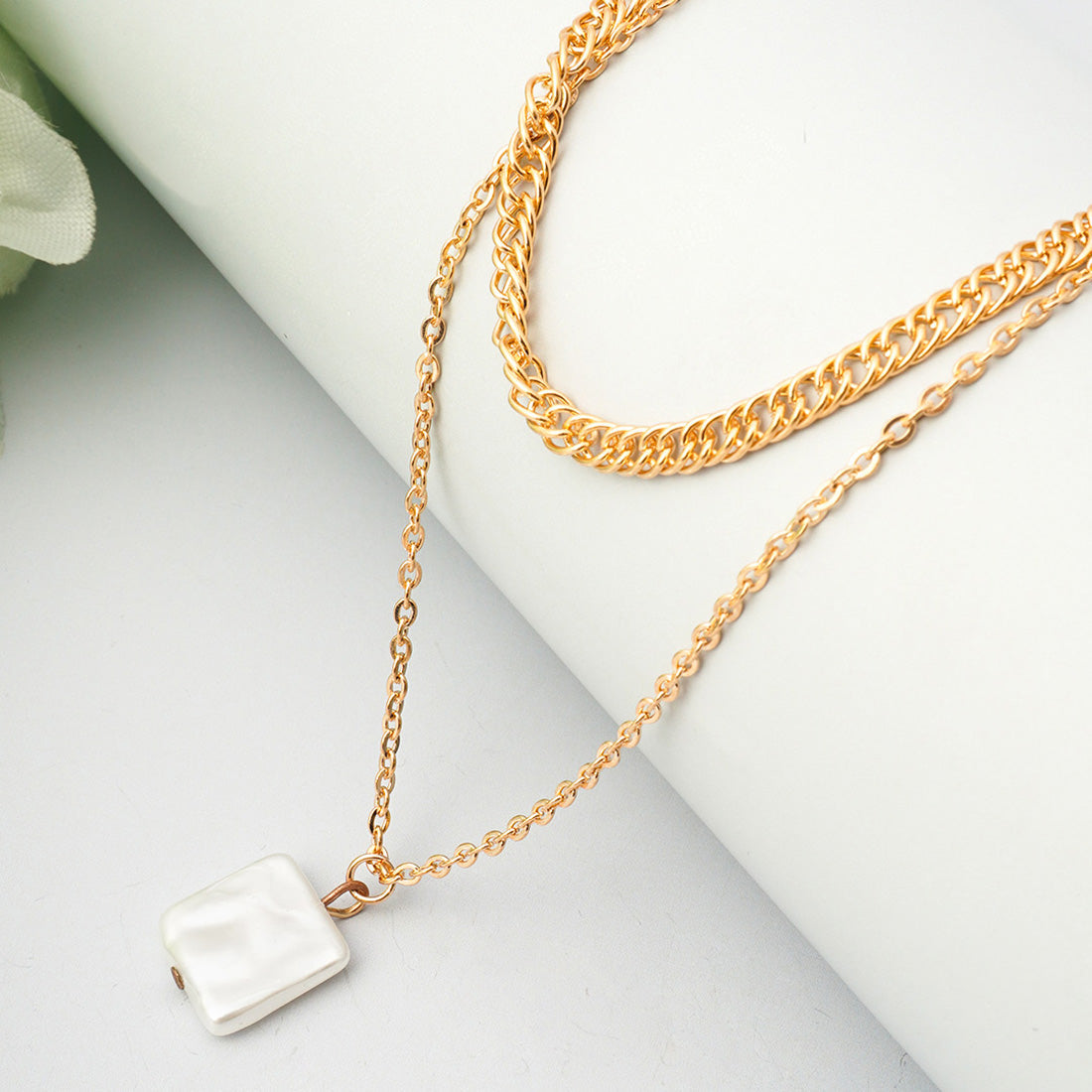 Square Pendant Layered Necklace